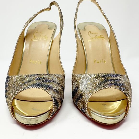 Christian Louboutin Gamma Talon 120 Glitter Slingback Heels 38.5 - Picture 5 of 12